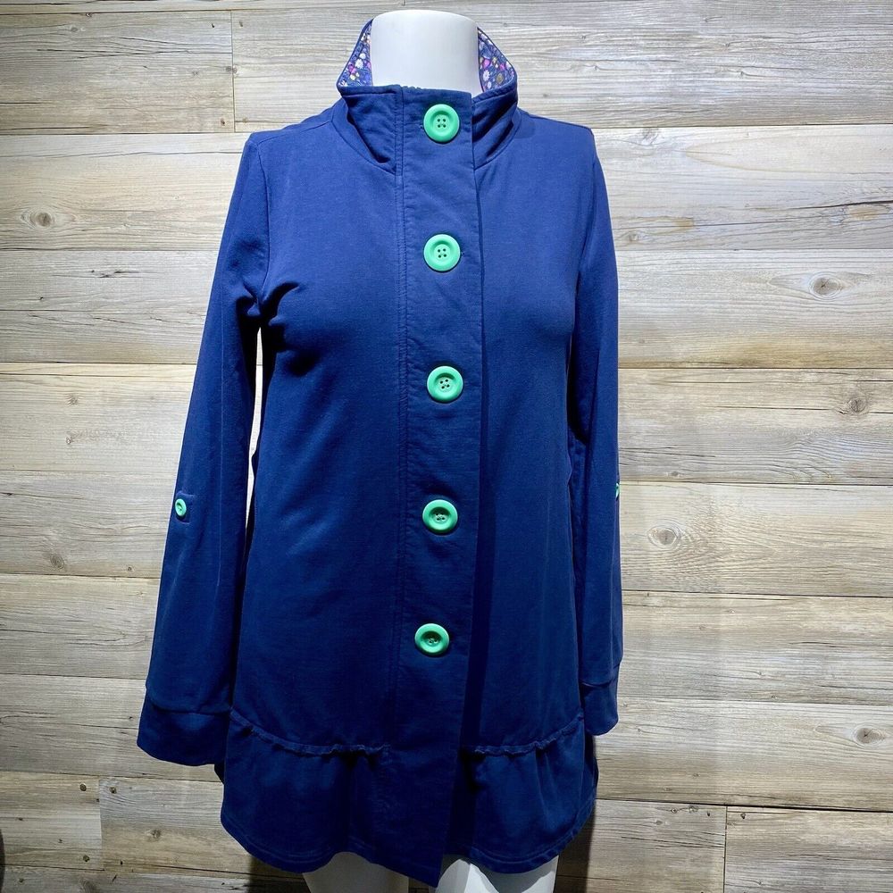 Matilda Jane A Million Little Things Jacket Size M Blue Jersey Zip Button Floral